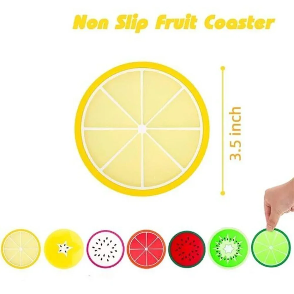 Fruit Shaped Cup Coasters 7-Pieces Holder Anti Slip Rubber Decorative Multi-Use